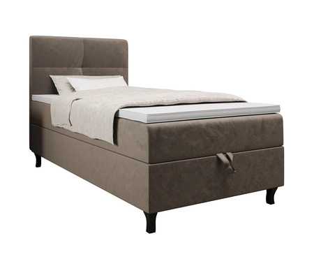 Łóżko kontynentalne Melba 100x200 jasny brąz w nowoczesnym skandynawskim stylu z tapicerowanym zagłówkiem łóżko z pojemnikiem