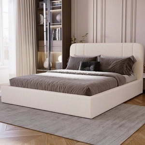 Łóżko tapicerowane Apis 140x200 kremowe stylowe łóżko z pojemnikiem na pościel wygodny zagłówek zachwyca eleganckim designem