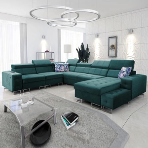 Narożnik z funkcją spania Hampton VIII morski prawostronny nowoczesny design narożnik rozkładany do salonu funkcjonalna dostawka