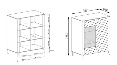 Witryna niska Malumi 103 cm czarna stylowa witryna do salonu fronty z subtelnym wzorem jodełki wykonanie z wysokiej jakości materiałów