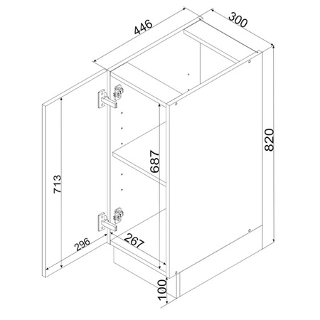 Szafka kuchenna stojąca z półką Clara D30 pojemna i funkcjonalna szafka odporna na działanie wilgoci i uszkodzenia metalowy uchwyt