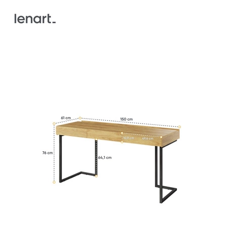 Biurko z nadstawką i szafką wiszącą Teen Flex 150 cm hikora naturalna / silk flou / raw steel nowoczesny design i duża funkcjonalność