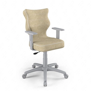 Krzesło do biurka Duo beżowe dopasowane do wzrostu 159-188 cm profilowane siedzisko regulowane podłokietniki łatwo czyszcząca tkanina