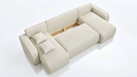 Narożnik z funkcją spania Fiesta U kość słoniowa narożnik o ciekawym kształcie wytrzymała sztruksowa tkanina pojemnik na pościel