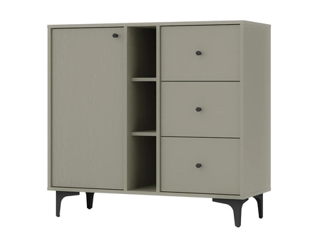 Zestaw mebli do salonu Kioto I eukaliptus stylowy design eleganckie meble wsparte na metalowej czarnej podstawie subtelne uchwyty