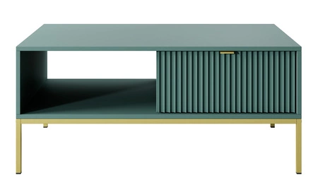 Zestaw mebli Lovro pastelowy zielony nowoczesny design meblościanka wzbogacona złotymi metalowymi dodatkami meble do salonu