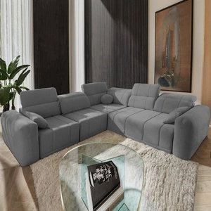 Narożnik z funkcją spania Cetara III szary lewostronny ergonomiczny narożnik z przesuwanym oparciem i regulowanymi zagłówkami