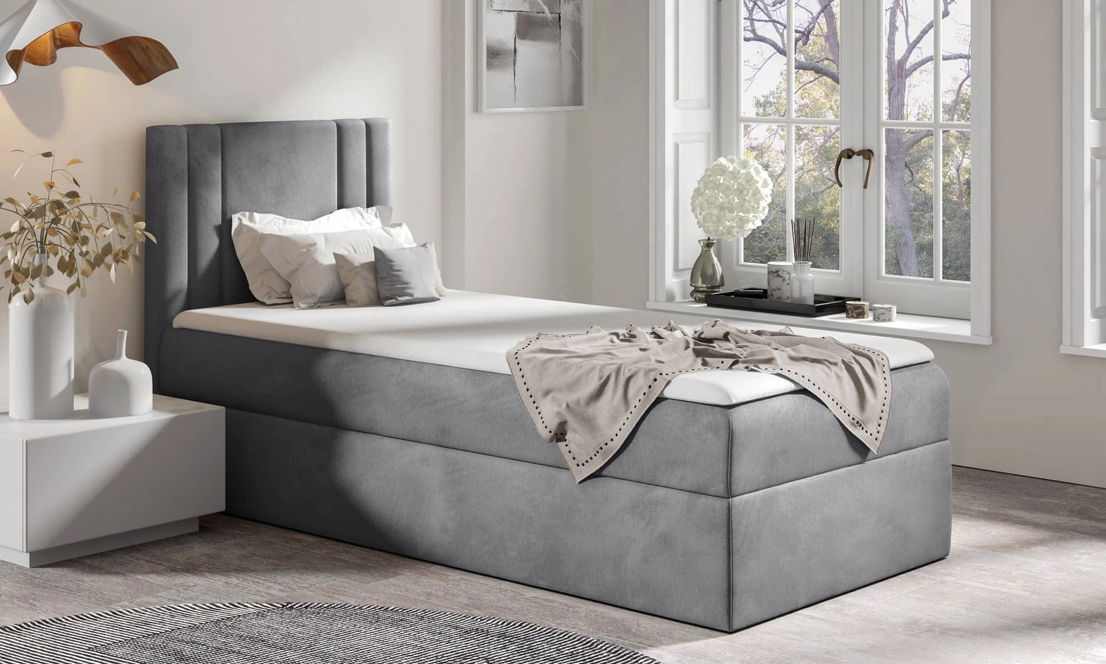 Łóżko kontynentalne Alia 80x200 cm w kolorze jasny szary Monolith 85