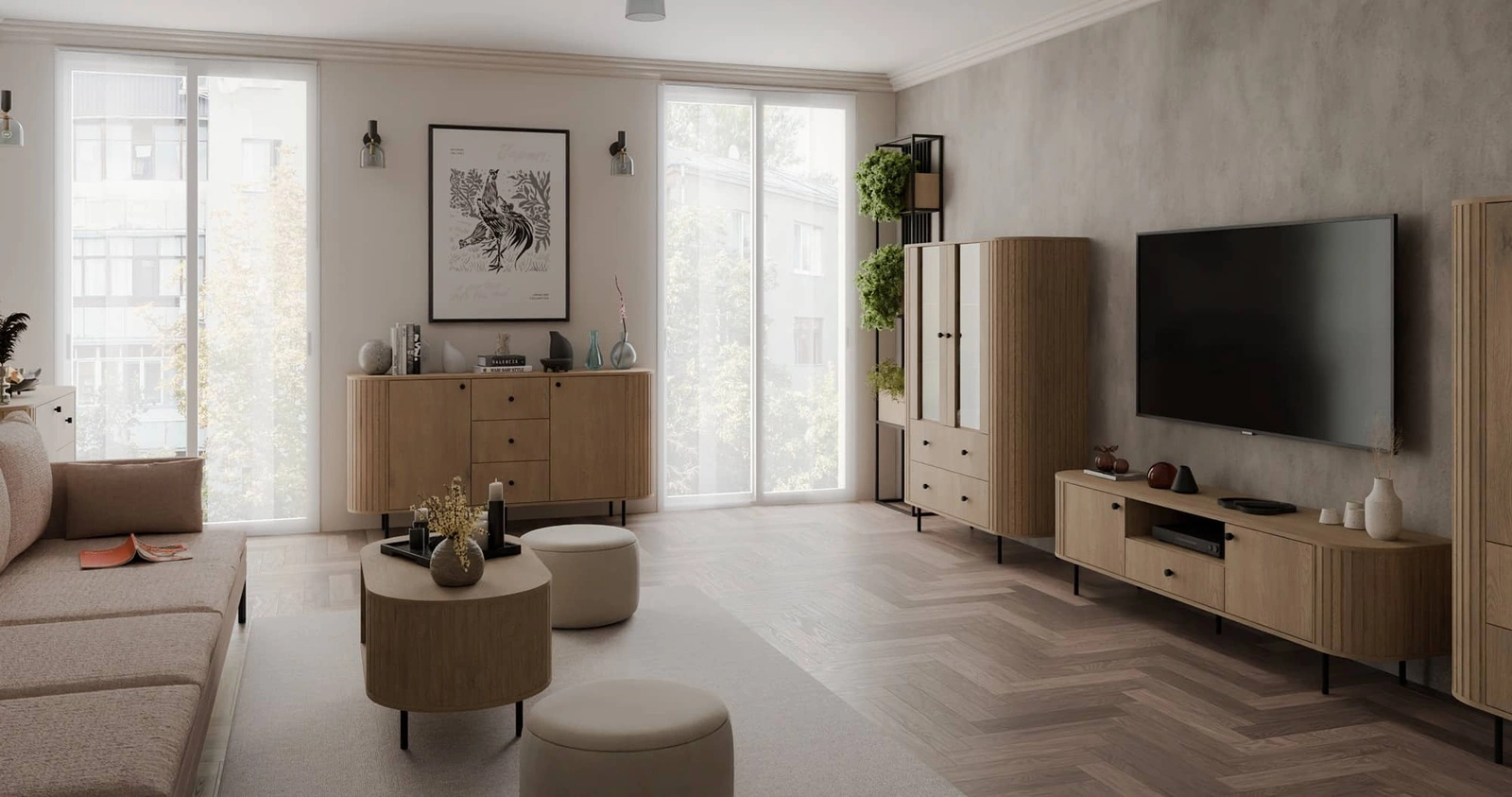 Zestaw mebli do pokoju dziennego Ovalio Meblościanka do salonu Meble do pokoju młodzieżowego