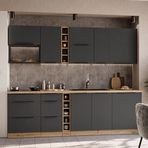 Zestaw mebli kuchennych Aversa Ar 255 cm stylowe szafki kuchenne z frontami wykonanymi w technologii anti fingerprint metalowe uchwyty