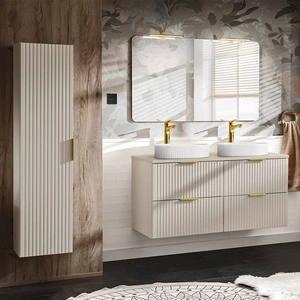 Zestaw mebli łazienkowych Adeel beżowy nowoczesny design zestaw z szafkami pod umywalki nablatowe meble odporne na działanie wilgoci