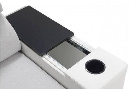 Narożnik z funkcją spania Provo III granatowy / biały prawostronny narożnik z pojemnikiem na pościel i regulowanymi zagłówkami