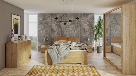 Szafa przesuwna z lustrem Rico 150 cm dąb artisan funkcjonalny mebel w stylu klasycznym idealna szafa do sypialni lub garderoby