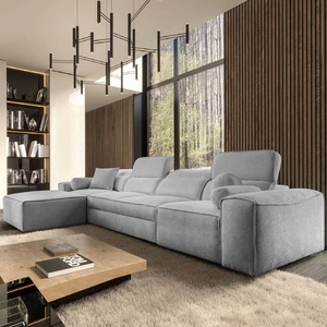 Narożnik z funkcją spania Viano XII jasny szary lewostronny stylowy narożnik o ciekawym kształcie regulowane zagłówki ozdobne poduszki