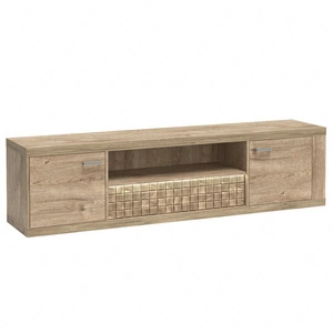 Szafka RTV Natural 196 cm dąb ribbeck stylowy design szuflada szafki ozdobiona drewnianą listwą subtelne oświetlenie ledowe