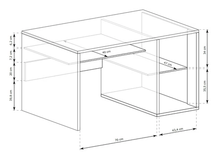 Biurko Fonti 120 cm dąb karmel z szufladą czarne uchwyty krawędziowe geometryczne kształty finezyjne zdobienie w postaci jodełki