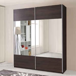 Szafa przesuwna Lipia 175 cm dąb sonoma czekolada nowoczesny design szafy z lustrem oraz aluminiowe prowadnice drzwi