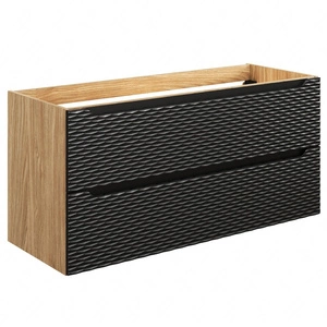 Szafka pod umywalkę Ocean 120 cm dąb olejowany / czarny funkcjonalna szafka z frezowanymi uchwytami stylowe ryflowania w kształcie fal