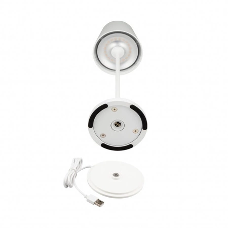 Lampka nocna Wise biała 2W 3000K elegancka lampa do sypialni w stylu nowoczesnym konstrukcja z mobilną stacją ładowania