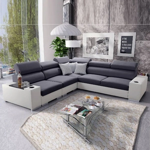 Narożnik z funkcją spania Provo III grafitowy / biały lewostronny narożnik z pojemnikiem na pościel i regulowanymi zagłówkami