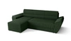 Narożnik z funkcją spania Fogu II zielony lewostronny stylowy narożnik z komfortowymi podłokietnikami i pojemnikiem na pościel