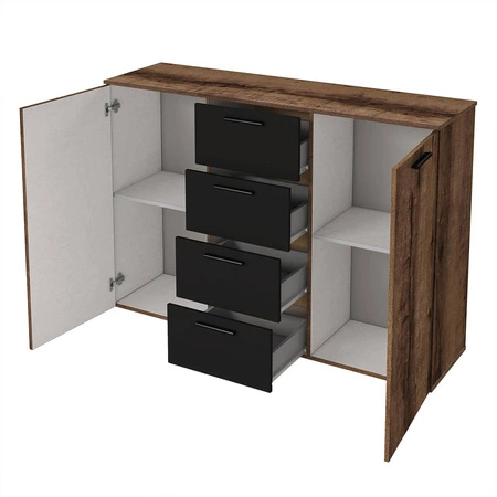 Komoda z szufladami Beta 132 cm dąb monastery / czarny nowoczesny design mebla obrzeża komody wykończone specjalną okleiną ABS