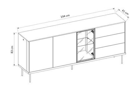 Komoda z szufladami Epiro 194 cm beżowy / dąb ciemny pojemna komoda do salonu gustowny przeszklony front bezuchwytowa bryła