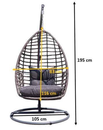 Fotel wiszący Piatto brązowy wygodny fotel do ogrodowej strefy wypoczynku o eleganckiej stylistyce wysoce trwały technorattan