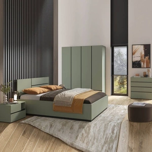 Zestaw mebli do sypialni Cross zielony eleganckie i uniwersalne meble do sypialni geometryczny kształt pojemne szuflady