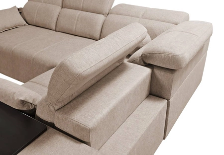 Narożnik z funkcją spania Tesalia II Lux zielony prawostronny wygodny narożnik z przesuwanym oparciem oraz wysuwanym podnóżkiem