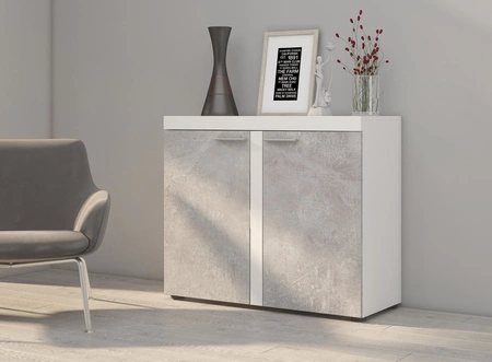 Komoda Rene 97 cm biała / jasny beton nowoczesny design mebla obrzeża komody wykończone specjalną okleiną ABS