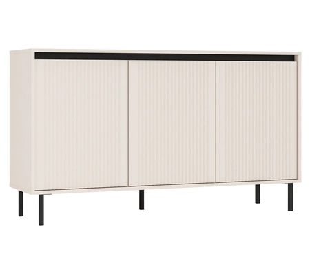 Meblościanka Osaka beżowy / czarny nowoczesny design podkreślony modną kolorystyką wysokie metalowe czarne nogi gustowny ryflowany front