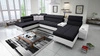 Narożnik z funkcją spania Dafni V czarno biały prawostronny pleciony wygodny i komfortowy narożnik z regulowanymi zagłówkami