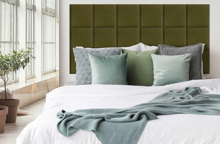 Panel tapicerowany Quadra 40x40 cm oliwkowy stylowy panel ścienny kwadrat welurowa tkanina modne wykończenie każdej aranżacji