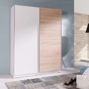 Szafa przesuwna Batumi 3 150 cm biała / dąb sonoma jasny nowoczesna szafa wyposażona w aluminiowe prowadnice drzwi