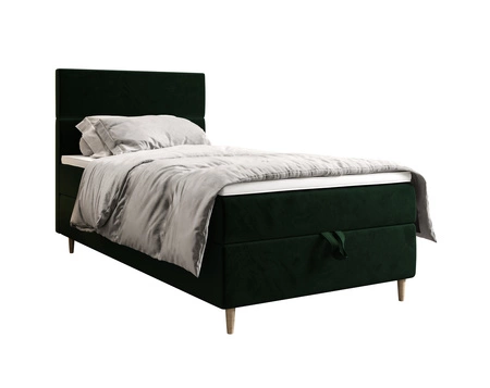Łóżko kontynentalne Bing 90x200 butelkowa zieleń w nowoczesnym skandynawskim stylu z tapicerowanym zagłówkiem łóżko z pojemnikiem