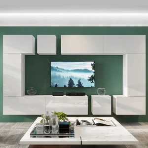 Meblościanka Larisa biała / biały połysk wyjątkowo stylowa meblościanka proste bryły wpisujące się w każde wnętrze