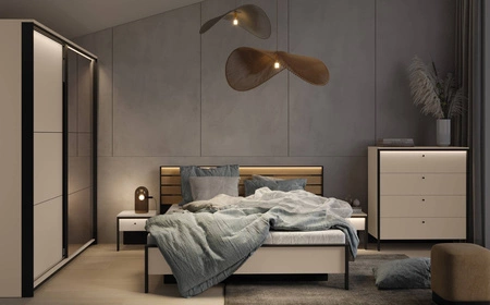 Szafa przesuwna z lustrem Enna 220 cm beżowy / czarny elegancki design doskonała szafa do sypialni lub garderoby oświetlenie LED