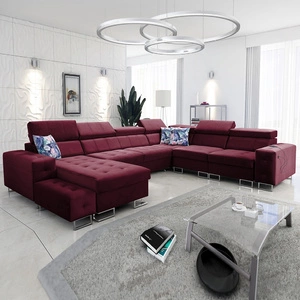 Narożnik z funkcją spania Hampton VIII bordowy lewostronny nowoczesny design narożnik rozkładany do salonu funkcjonalna dostawka