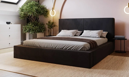 Łóżko tapicerowane Belli 160x200 czarne stylowe łóżko z pojemnikiem na pościel wygodny zagłówek zachwyca eleganckim designem