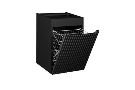 Zestaw mebli łazienkowych Nova czarny / dąb coast evoke designerskie pionowe ryflowania na frontach mebli gustowne frezowane uchwyty