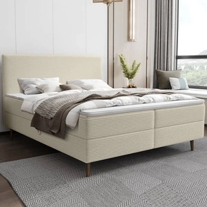 Łóżko kontynentalne Totti 180x200 beżowe stylowe łóżko z pojemnikiem na pościel trójwymiarowa tkanina o wyrazistych prążkach