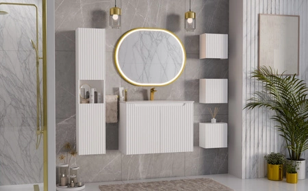 Szafka pod umywalkę Nova 60 cm biała designerska szafka do łazienki z półką nietuzinkowe pionowe ryflowanie na frontach