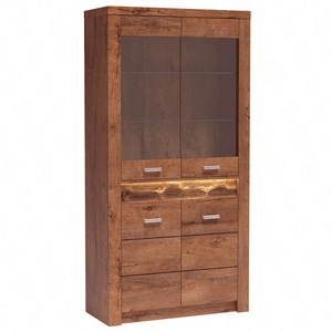 Witryna Indiana 96 cm jesion jasny stylowa witryna do salonu elementy z bezpiecznego szkła ozdobna deska na froncie witryny