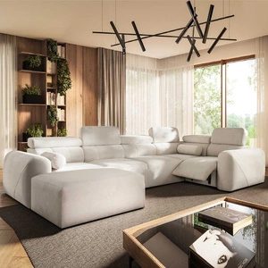 Narożnik z funkcją spania Cantare IV Lux kość słoniowa lewostronny starannie wykonany narożnik do salonu z podnoszonym podnóżkiem