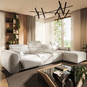 Narożnik z funkcją spania Cantare XII Lux kremowy prawostronny estetyczny i niezwykle komfortowy narożnik z podnoszonym podnóżkiem