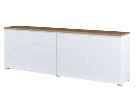 Komoda Modo 200 cm biała / dąb mauvella prosta forma w nowoczesnym wydaniu idealna komoda do salonu lub sypialni frezowany uchwyt