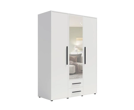 Szafa z lustrem Maxione 150 cm biała funkcjonalna szafa do sypialni pokoju młodzieżowego lub przedpokoju wzbogacona szufladami