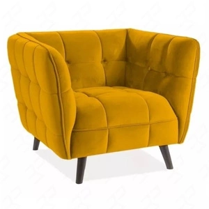 Fotel Castello żółty nowoczesny oraz funkcjonalny fotel z drewnianymi nogami komfortowy podczas wypoczynku