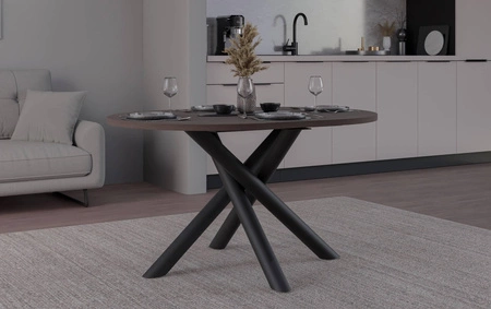 Stół Lyon 100x138 cm orzech wisconsin / czarny stylowy stół do jadalni osadzony na designerskich nogach typu pająk regulacja wysokości